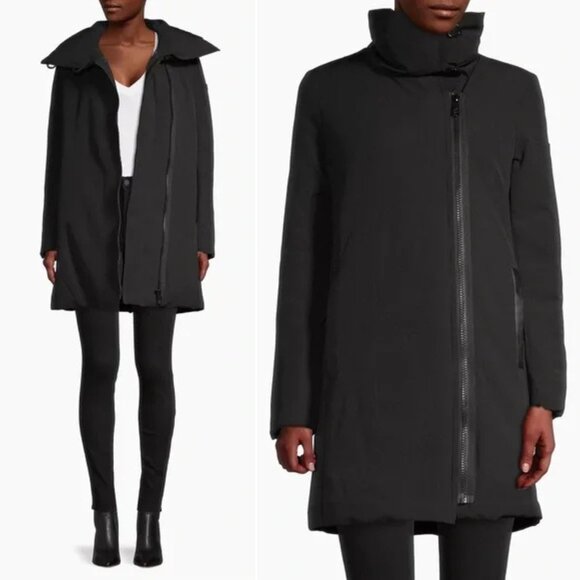 Sam Edelman Asymmetric Zip Parka Black Winter Puffer Coat Womens Large - Picture 1 of 17